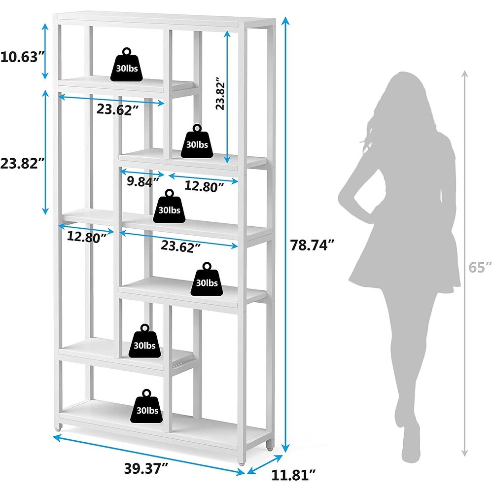 7 Tier Bookshelf  78.7 inch Tall Bookcase with 10 Open Storage Shelves   39.37”(L) x 11.8”(D) x 78.74”(H)