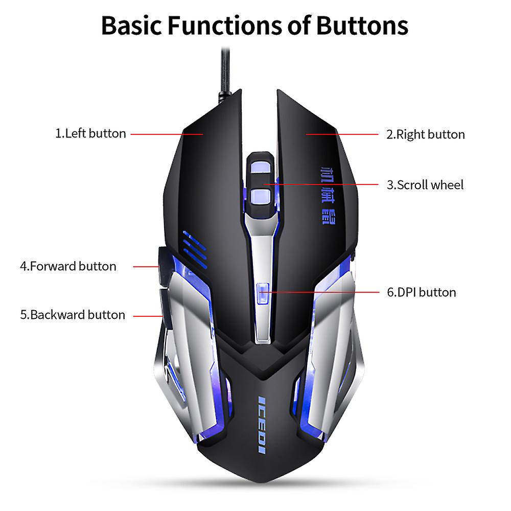 Wired3200 Dpi Gaming Mouse 4 Adjustable Dpi Levels/6 Programmable Buttons/4-color Breathing Light/ Leftandright Mute Buttons Black Black