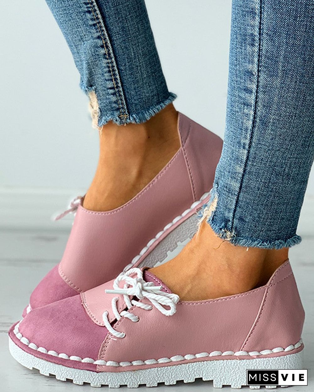 Colorblock Lace-up Casual Slip-On Flats