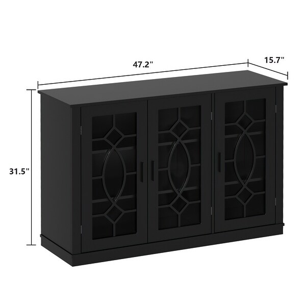 3 Tempered Glass Door Sideboard Buffet Storage Cabinet - 47.2