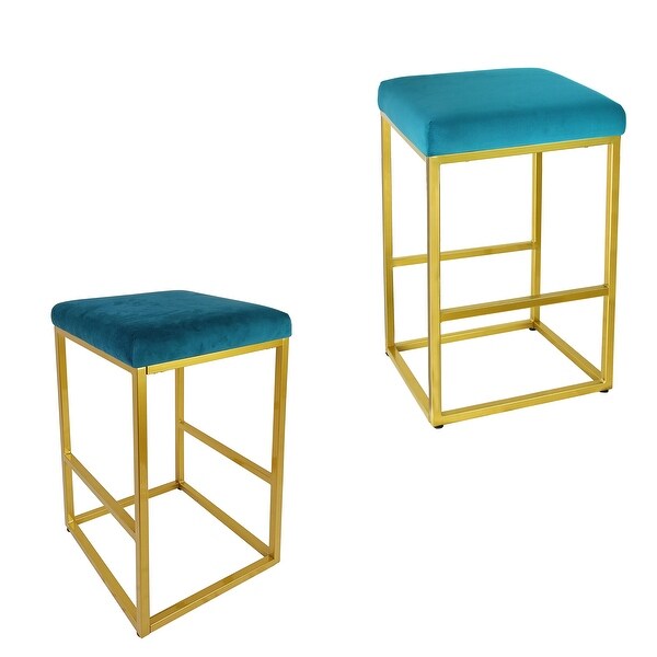 Peacock Blue Velvet Saddle Stools Set of 2