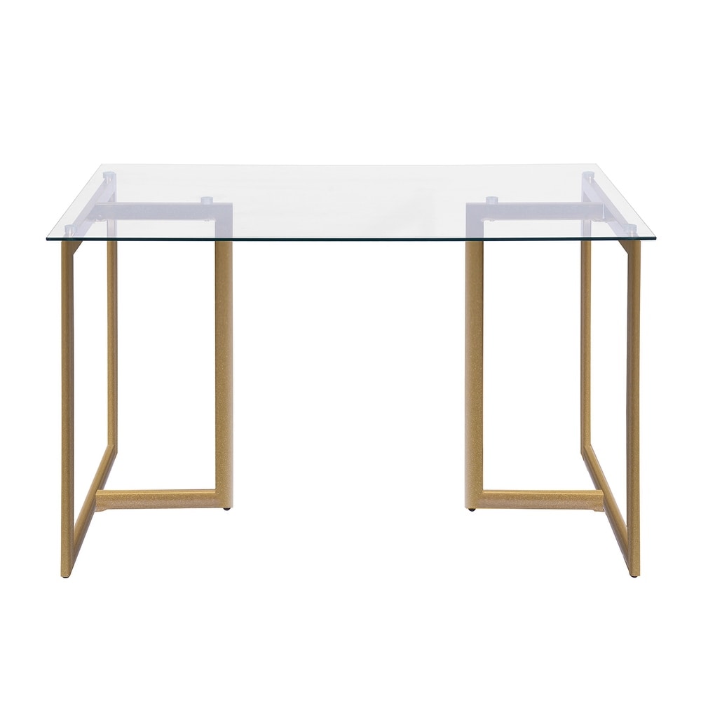 47'' Iron Dining Table with Tempered Glass Top  Clear