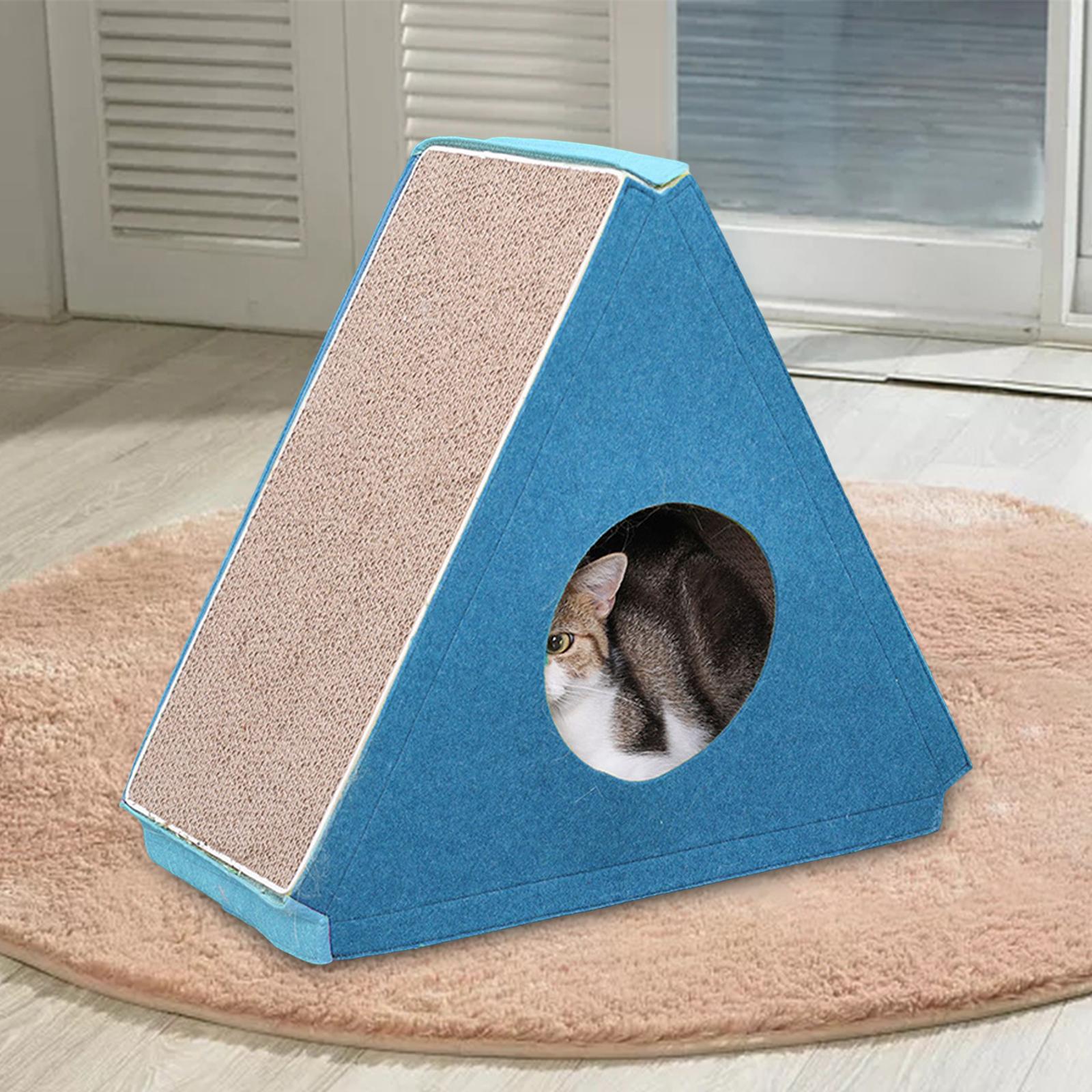 Triangle Cat Scratch Pad Lounge Bed Durable Pet Cat Toys Cat Scratching Board Cat Scratcher Cardboard for Exercise Prevents Furniture Damage ， Blue