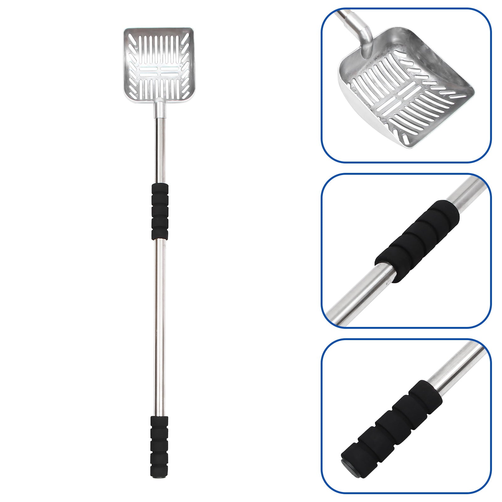 Etereauty Cat Litter Scoop Telescopic Long Handle Metal Cat Litter Scooper Pet Supplies (Black Handle)