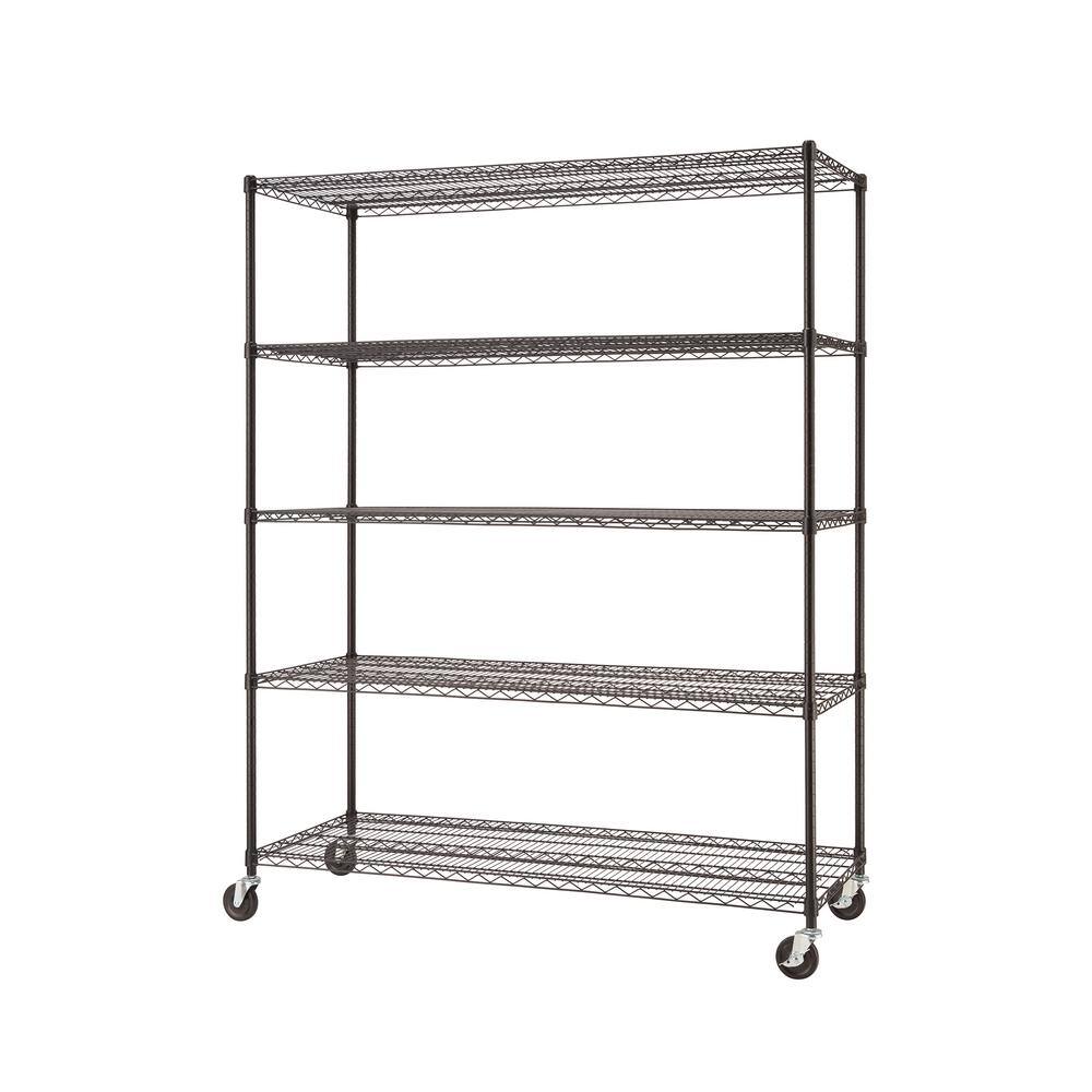 TRINITY EcoStorage Black 5-Tier Rolling Steel Wire Shelving Unit (60 in. W x 77 in. H x 24 in. D) TBFPB-0931