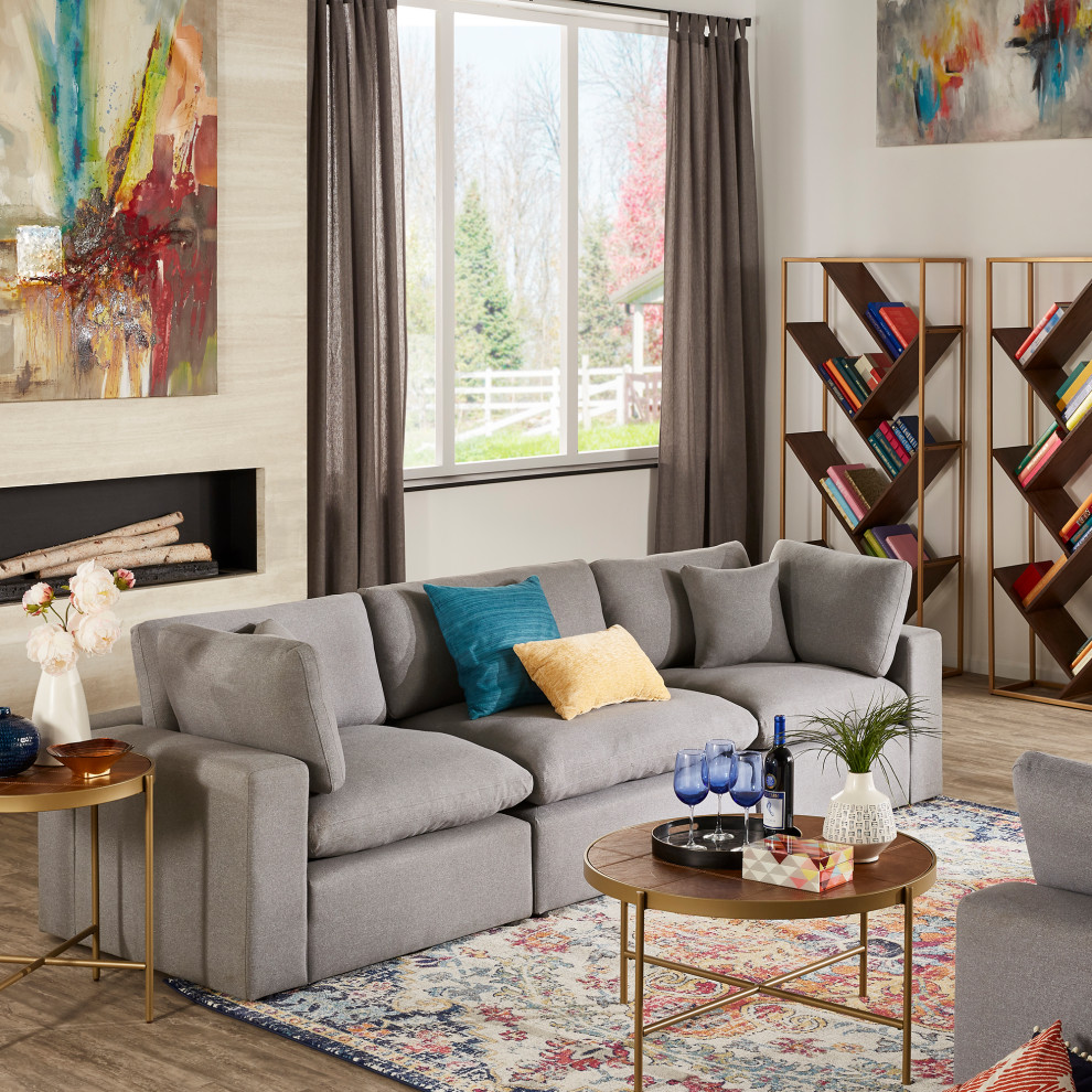 Avilla Grey Linen Weave Down Blend Sofa   Transitional   Sofas   by Inspire Q  Houzz