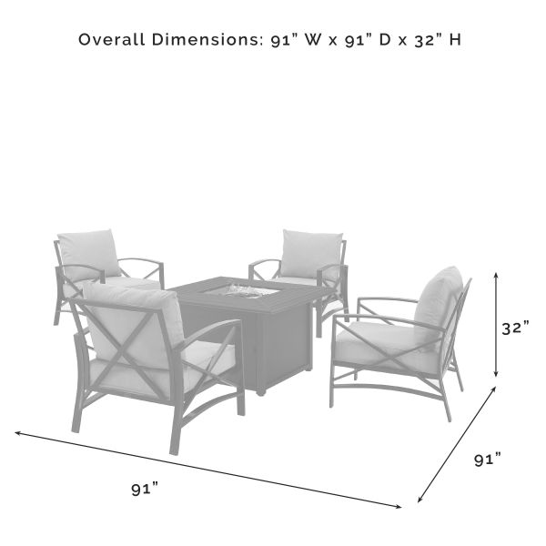 Kaplan 5Pc Outdoor Metal Conversation Set W/Fire Table