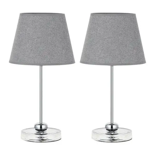 Oumilen Modern Bedside Lamp Sets with Acrylic Base, Silver, 2-Pieces