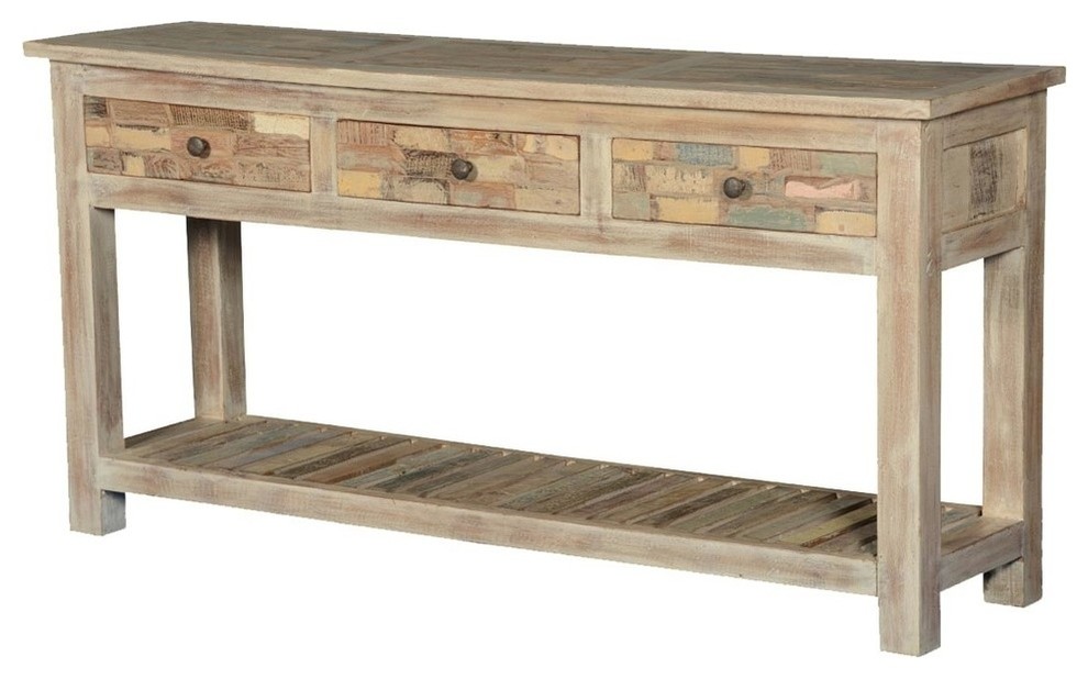 Frosted Brick Wall Reclaimed Wood Hall Console Table   Farmhouse   Console Tables   by Sierra Living Concepts Inc  Houzz