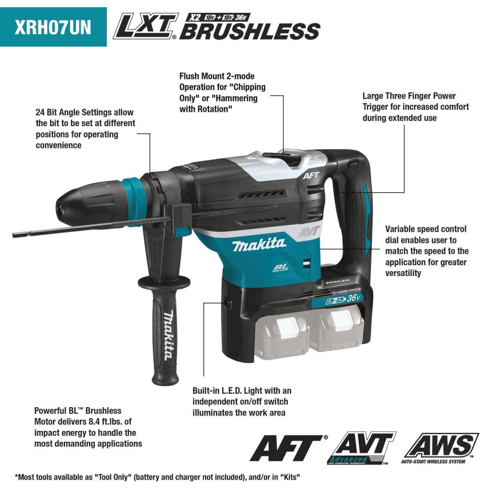 Makita 36V (18V X2) LXT  Rotary Hammer Brushless 1 9/16 Advanced AVT SDS MAX AFT AWS Bare Tool