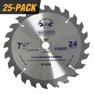 GRIP TIGHT TOOLS 7-14 in. Professional 24-Tooth Tungsten Carbide Tipped Circular Saw Blade for General Purpose  Wood Cutting (25-Pack) N1600-25