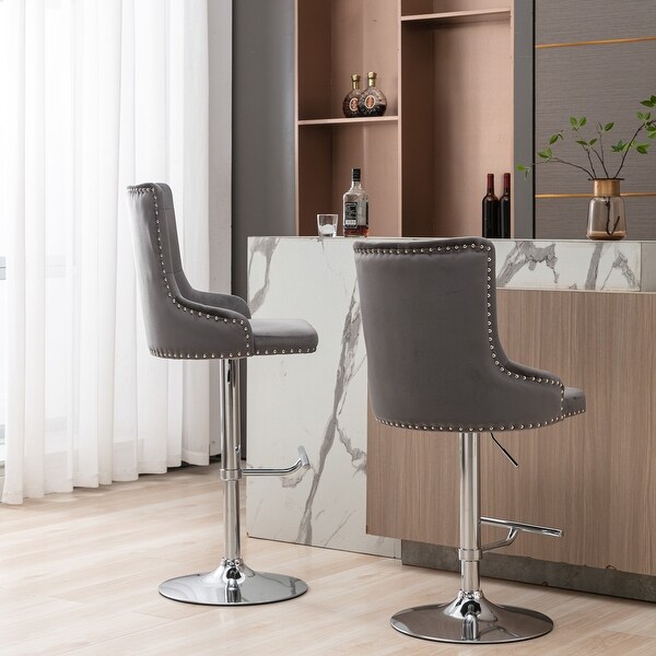 Swivel Velvet Barstools Adjusatble Seat Height ， Modern Upholstered Bar Stools with Backs Comfortable Tufted for（Set of 2）