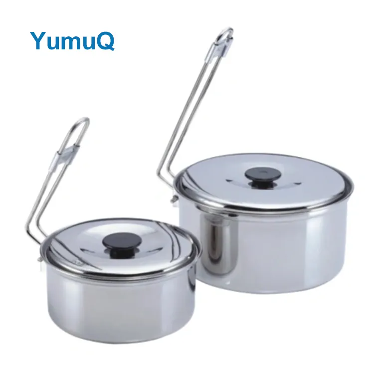 YumuQ Wholesale 2 Pieces Pots Stainless Steel Camping Cookware Set For Outdoor Picnic Hiking Cooking