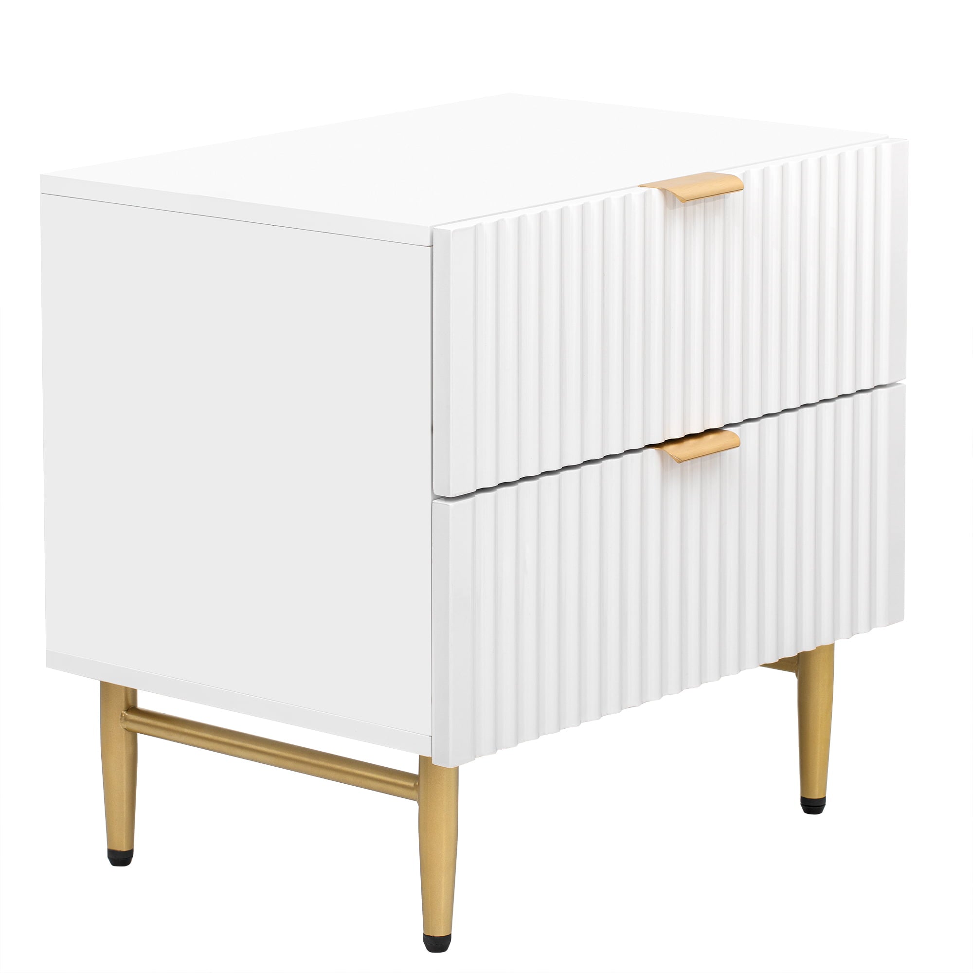 Canddidliike Modern White Nightstand with 2 Drawers for Bedroom, Storage Bedside Table with Wood Leg