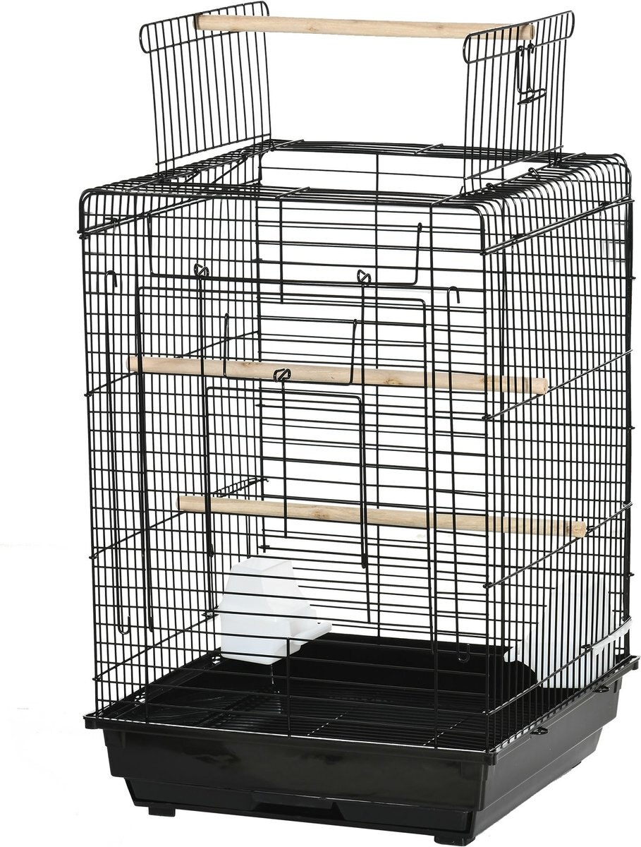 PawHut 28-in Steel w/Open Play Top Bird Cage， Black