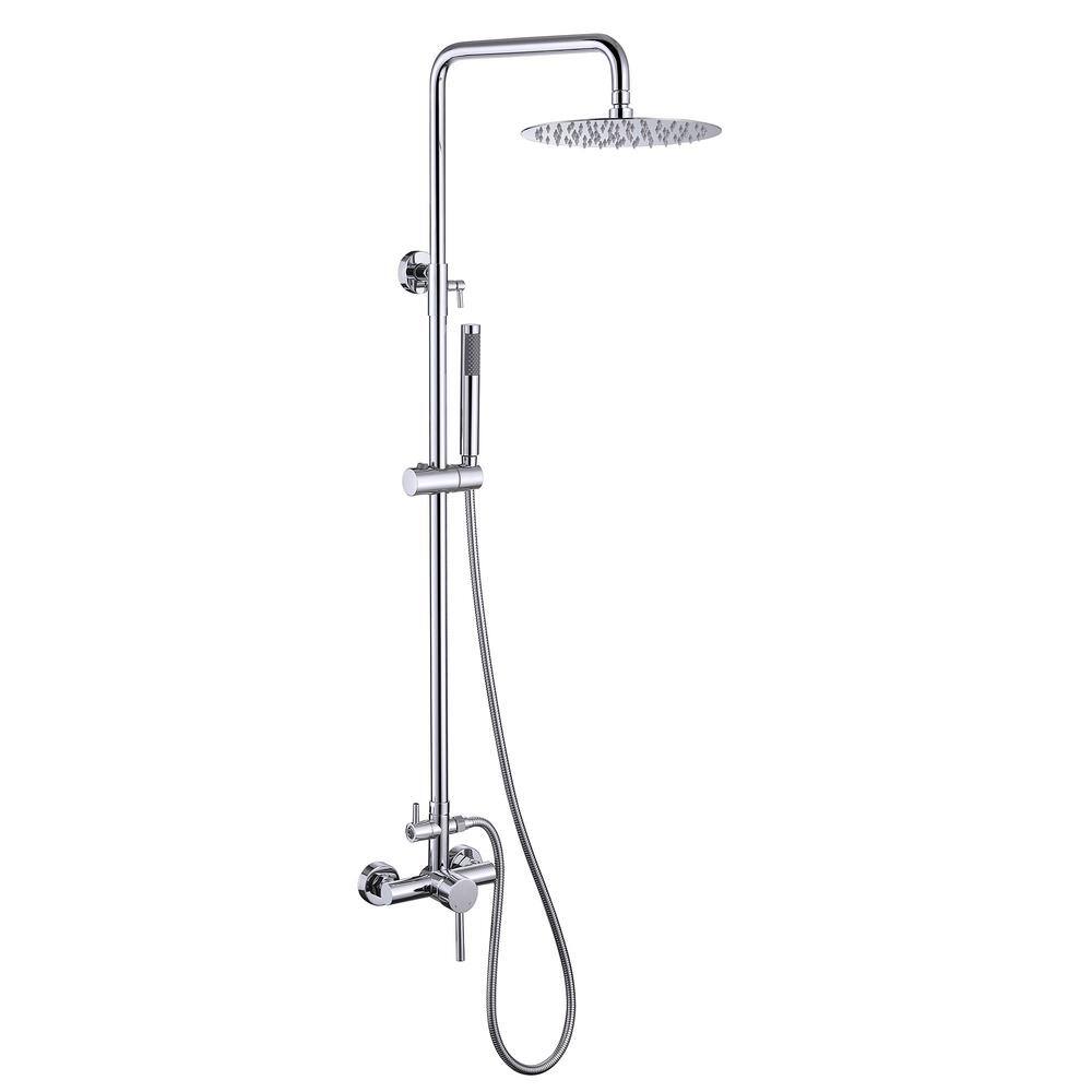 Tomfaucet 2-Spray Wall Bar Shower Kit with Hand Shower in Polished Chrome TFK0146CH