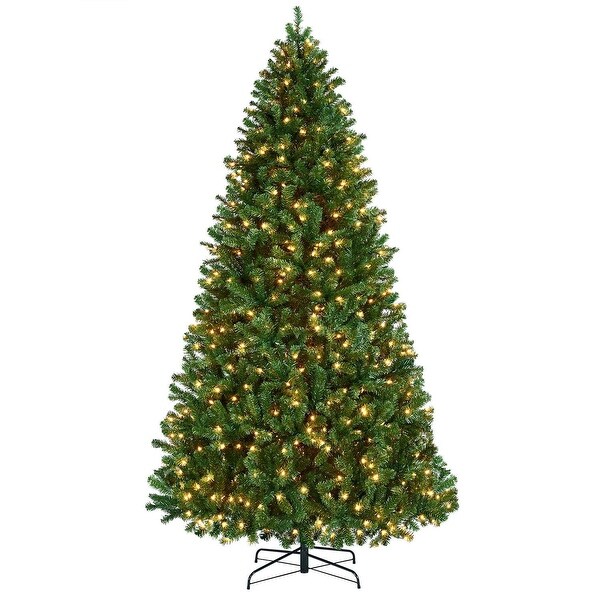 9ft Prelit Spruce Artificial Hinged Christmas Pine Tree Prelighted Holiday Xmas Tree with 850 Warm Lights and 2160 Branch Tips