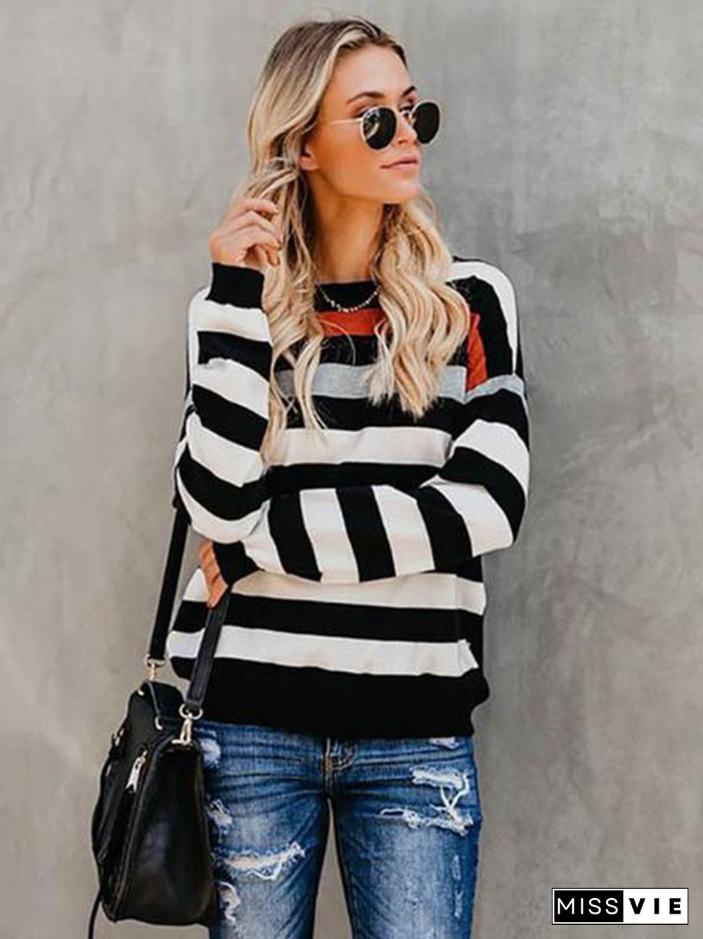 Long Sleeve Stripe Scoop Neck T-Shirt