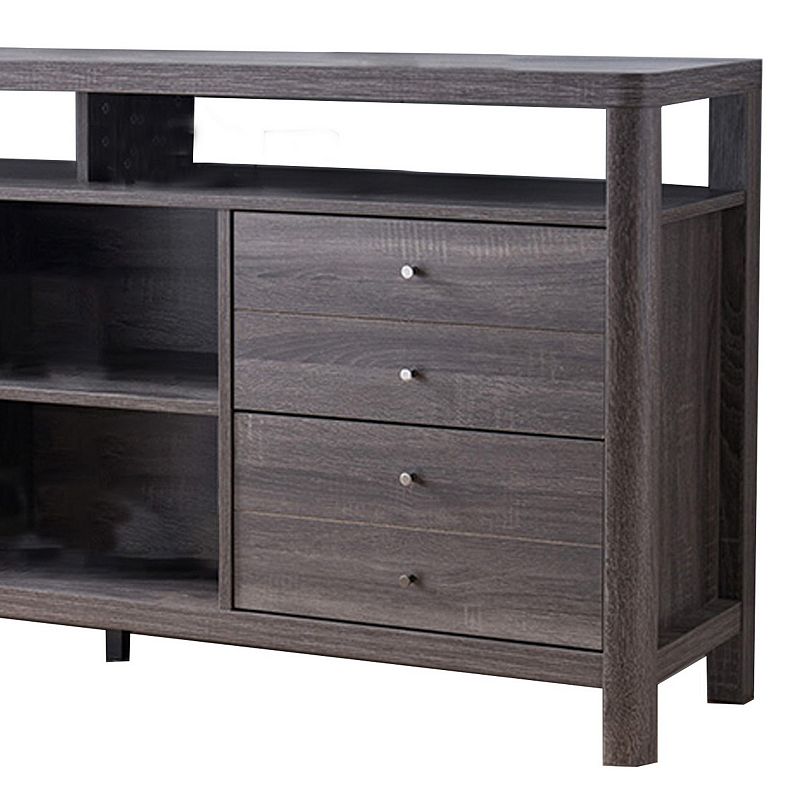 Wooden Frame Buffet with 4 Drawers and 4 Open Compartments， Gray