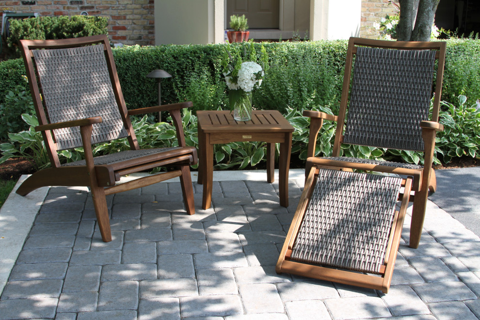 3 Piece Eucalyptus and Wicker Lounger Set With Ottoman and Square Accent Table   Tropical   Outdoor Lounge Sets   by Outdoor Interiors  Houzz