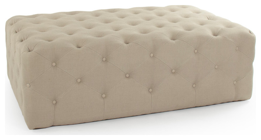 Rectangular Tufted Ottoman  Natural Linen   Transitional   Footstools And Ottomans   by Zentique  Inc.  Houzz