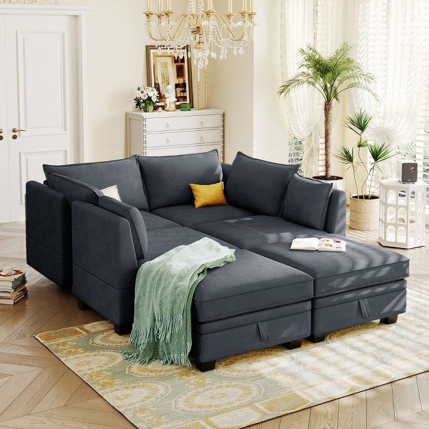 Modern Large U shape Storage Sectional Sofa Convertible Sofa Bed With Reversible Chaise Modernluxe