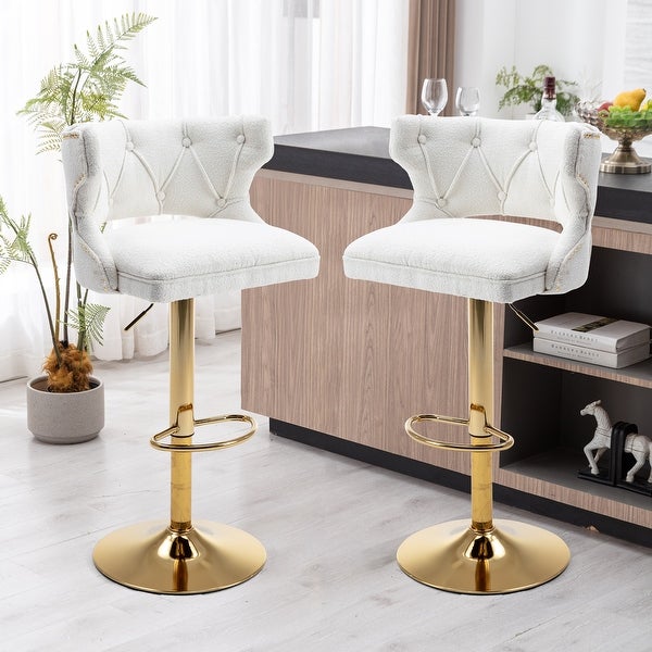 2PCS Bar Stools Counter Height Velvet Dining Chairs