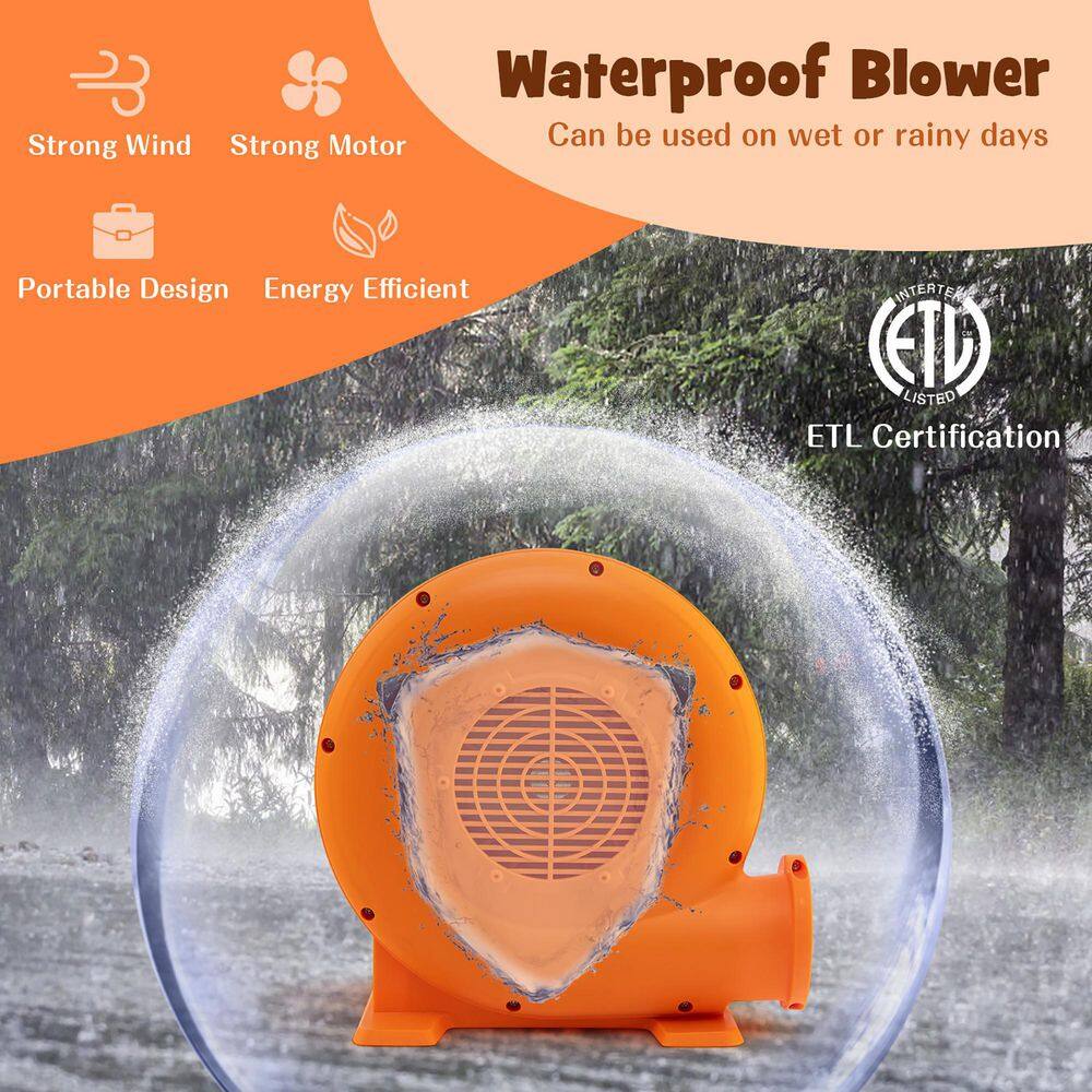 Costway 550-Watt 0.7 HP Air Blower for Inflatables w25 ft. Wire and GFCI Plug for Indoor Outdoor Bounce House ES10150US