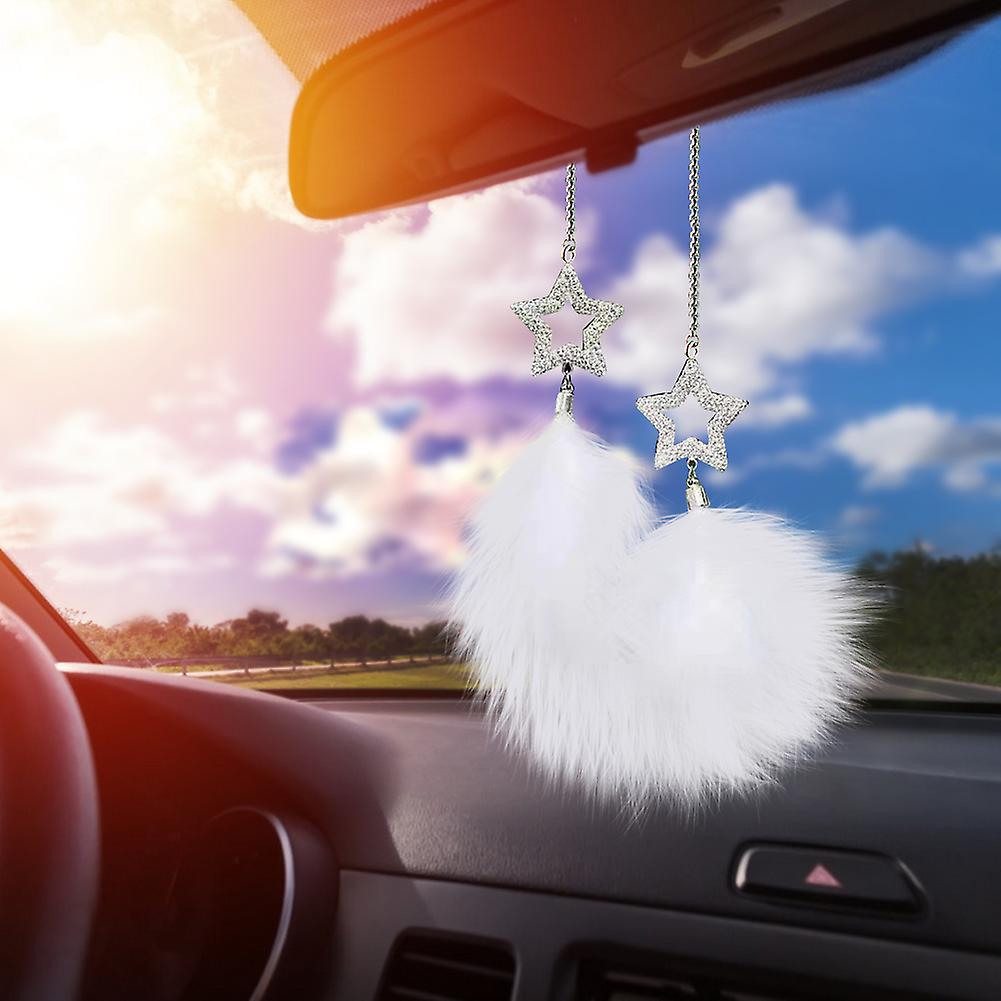 Car Rearview Mirror Feather Pendant Blingbling Creative Rhinestone Home Pendant For Women And Men Car Pendant Accessories White Stars