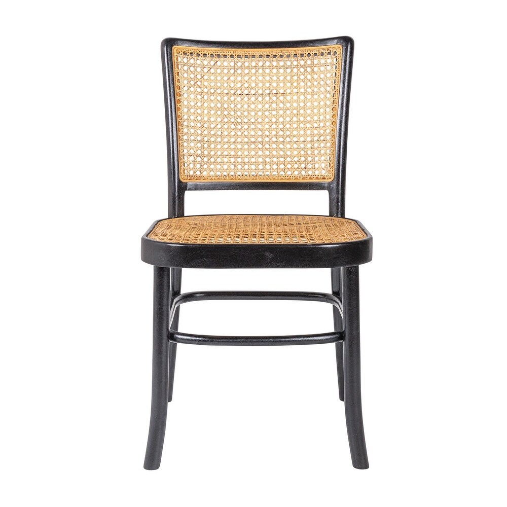 East at Main Black and Natural Rattan Wood Side Chairs (Set of 2)