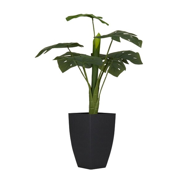 Green Faux Foliage Monstera Artificial Plant with Realistic Leaves and Black Tapered Pot