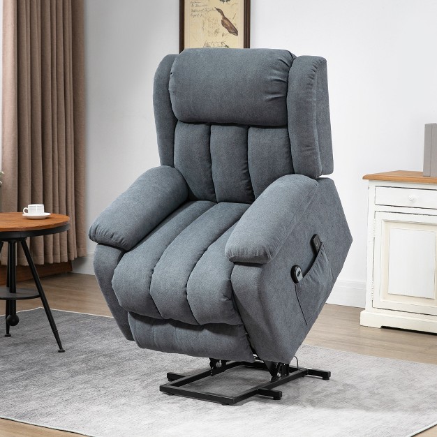 Homcom Power Lift Chair For Elderly Big And Tall With Massage Linen Fabric Upholstered Recliner Sofa Chair With Remote Control Side Pockets Gray