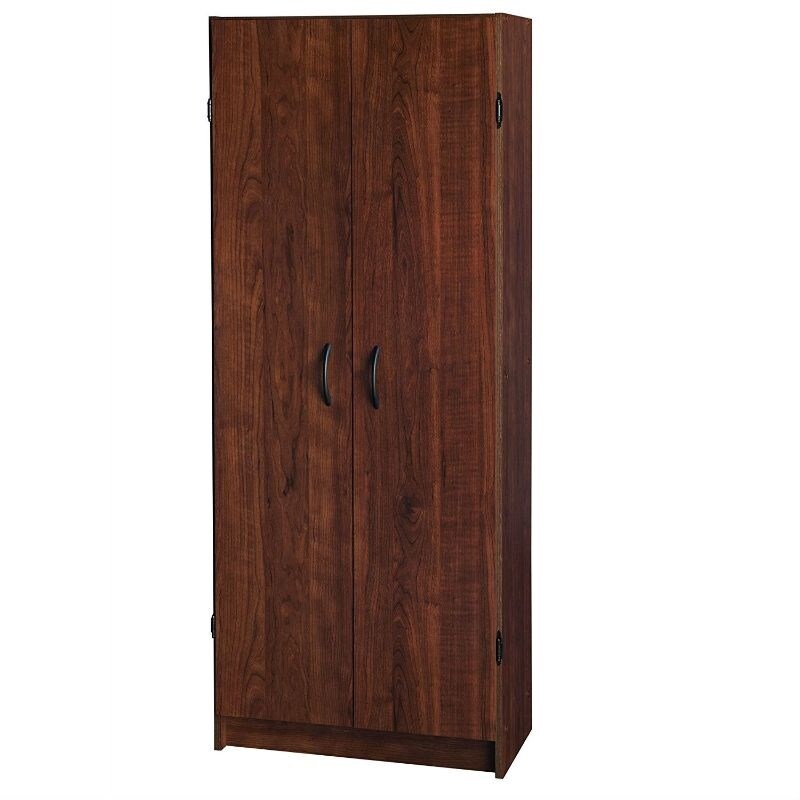 Wardrobe Cabinet with Shelves in Dark Cherry Wood Finish Bedroom Kitchen or Bathroom - 12.5 x 24 x 59.5 inches - - 34156830