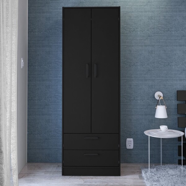 Boahaus Postdam Armoire， 2-Doors， 2-Drawers， Black Finish - - 36235545