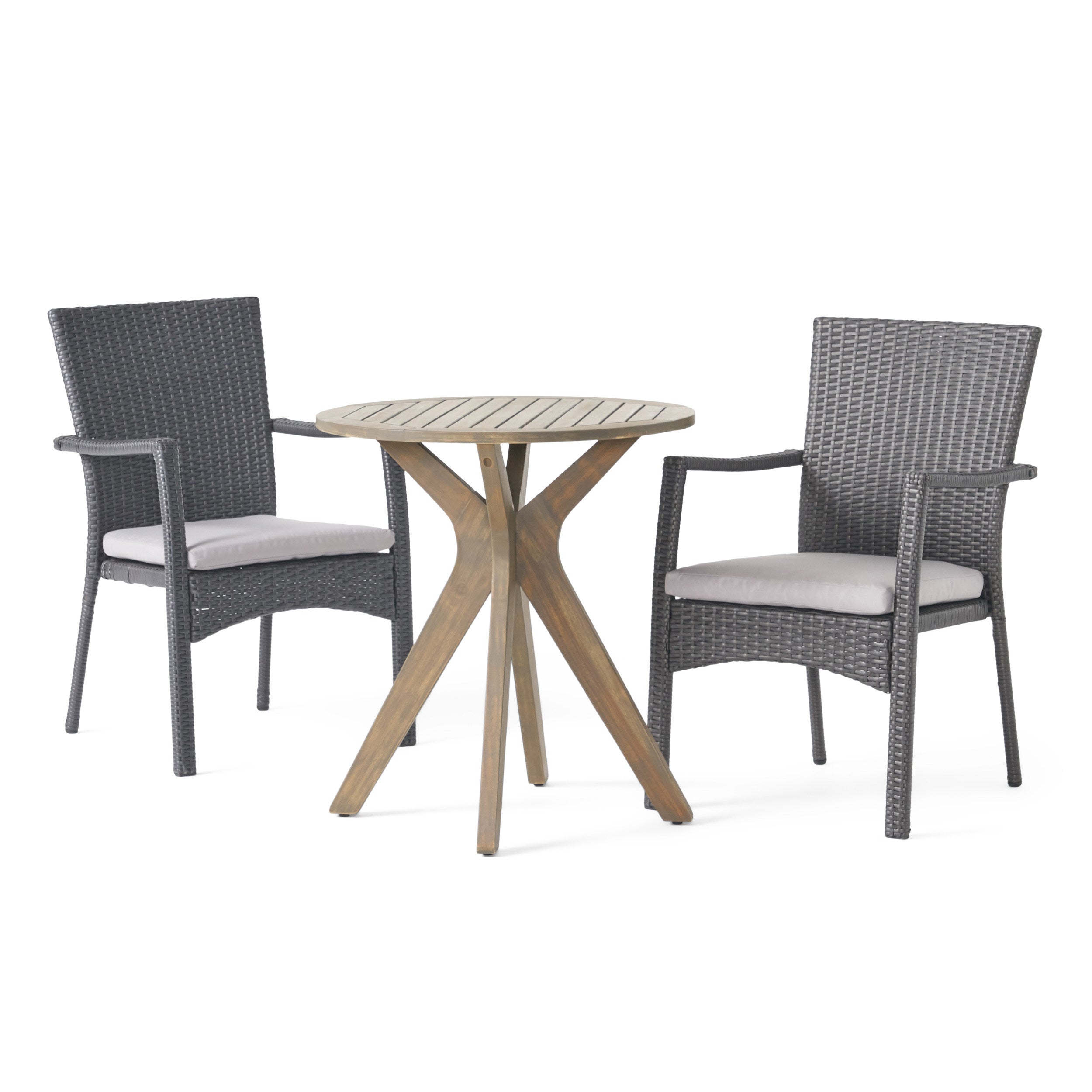 Kohler Outdoor 3 Piece Acacia Wood and Wicker Bistro Set