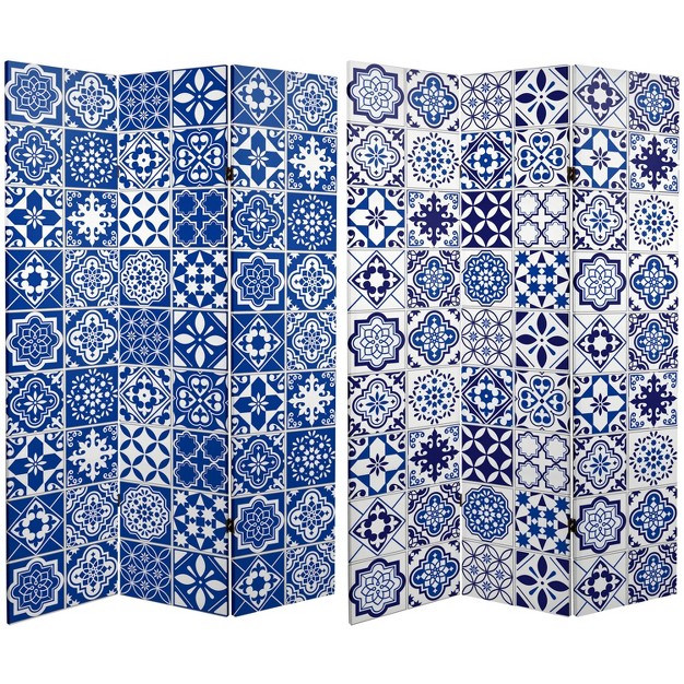 Double Sided Tile Canvas Room Divider Blue Oriental Furniture