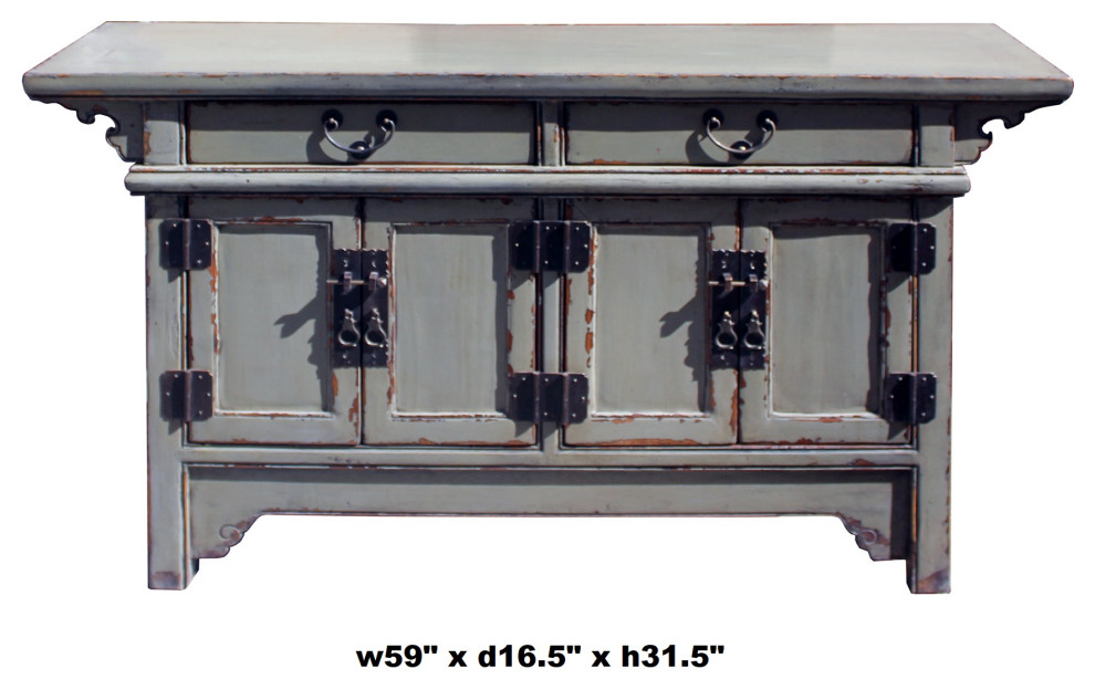 Chinese Distressed Gray Lacquer Low Sideboard Console Table Cabinet Hcs5899   Asian   Console Tables   by Golden Lotus Antiques  Houzz