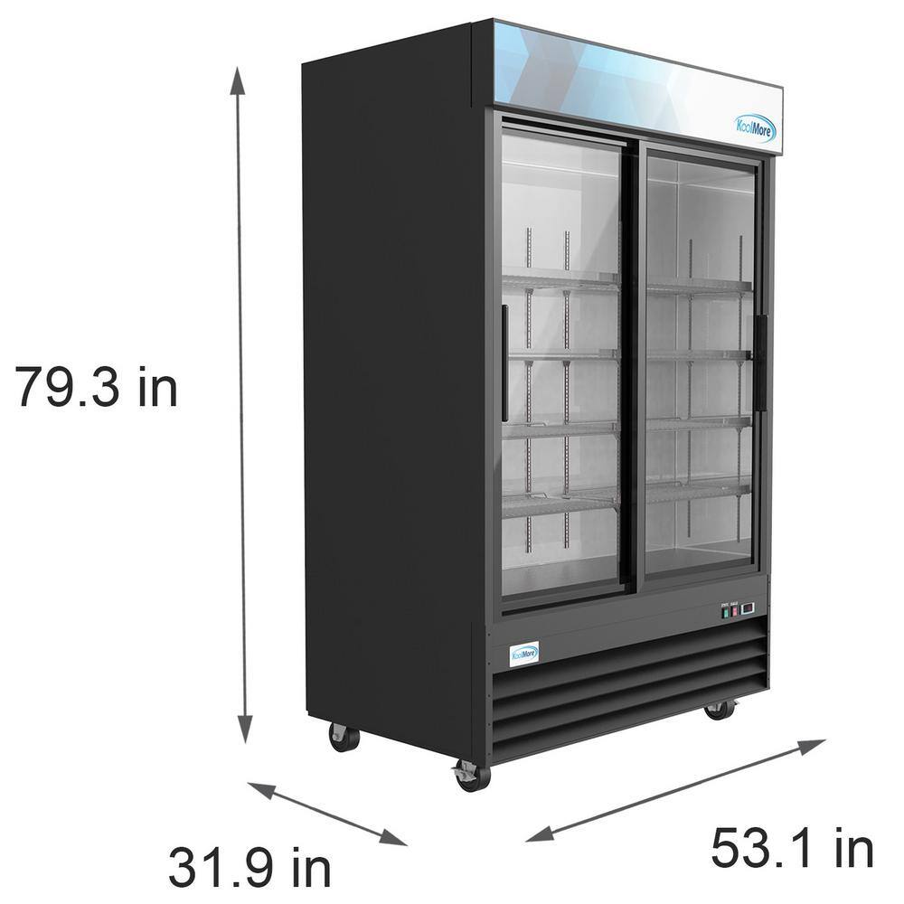 Koolmore 53 in. 45 cu. ft. Commercial Refrigerator Merchandiser 2 Glass Door in Black Stainless Steel CMDR-2D-GL