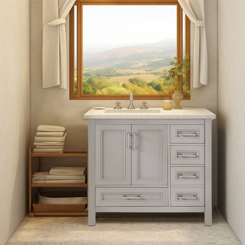 Vines 36 in. Grey Bathroom Vanity with Carrara Marble Top