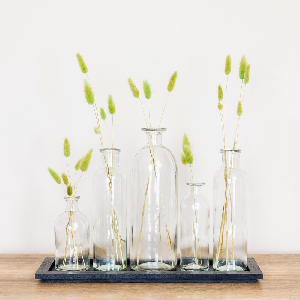 Wood Tray with Glass Bottle Vases