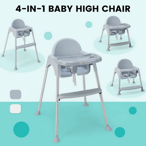 Costway 4 in 1 Convertible Baby High Chair with Re...