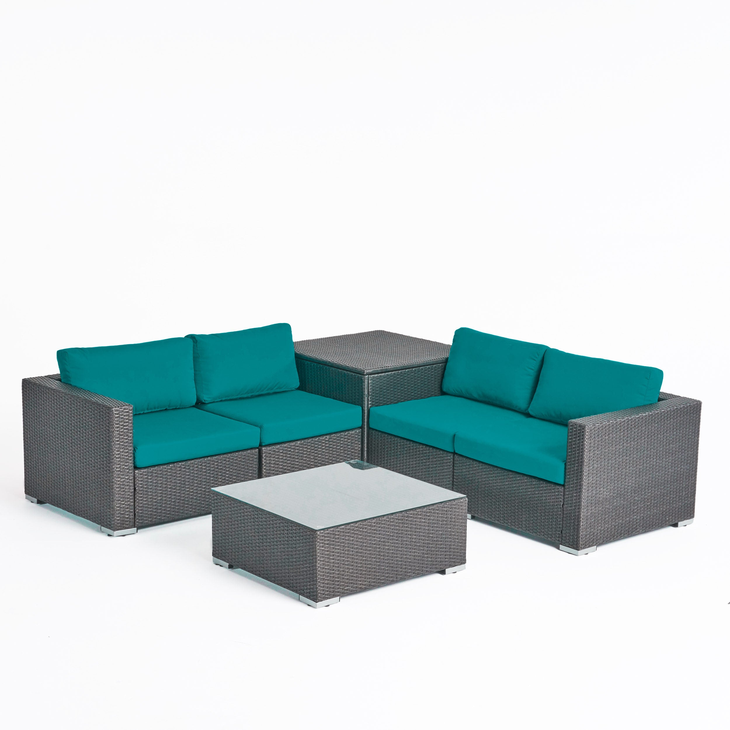 Kyra Outdoor 4 Seater Wicker Sofa Set with Storage Ottoman and Sunbrella Cushions