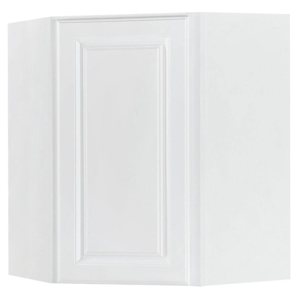 Hampton Bay Hampton Satin White Raised Panel Stock Assembled Diagonal Corner Wall Kitchen Cabinet (24 in. x 30 in. x 12 in.) KWD2430-SW