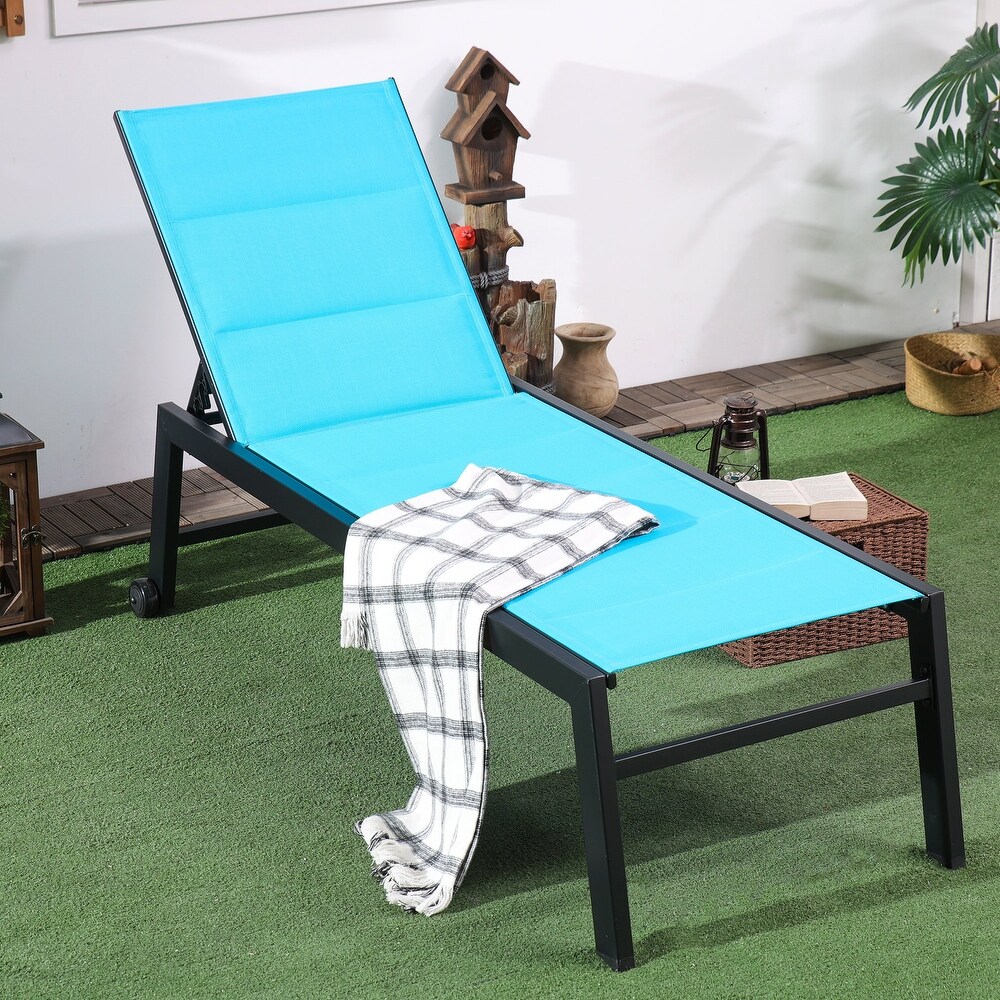 Outdoor Breathable Fabric Chaise Lounge with Wheels and Steel Frame