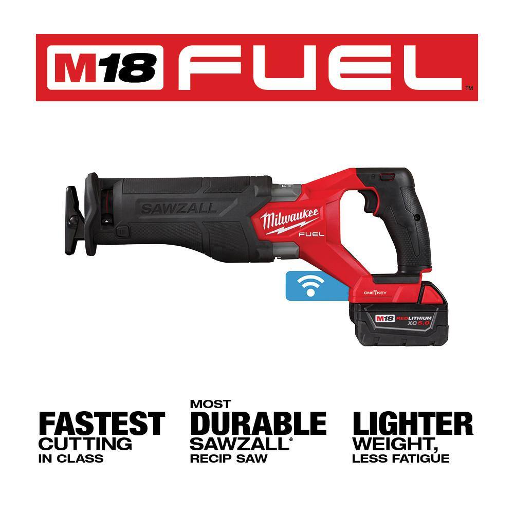 MW M18 FUEL ONE-KEY 18V Lithium-Ion Brushless Cordless SAWZALL Reciprocating Saw Kit with Two 5.0 Ah Batteries Case 2822-22