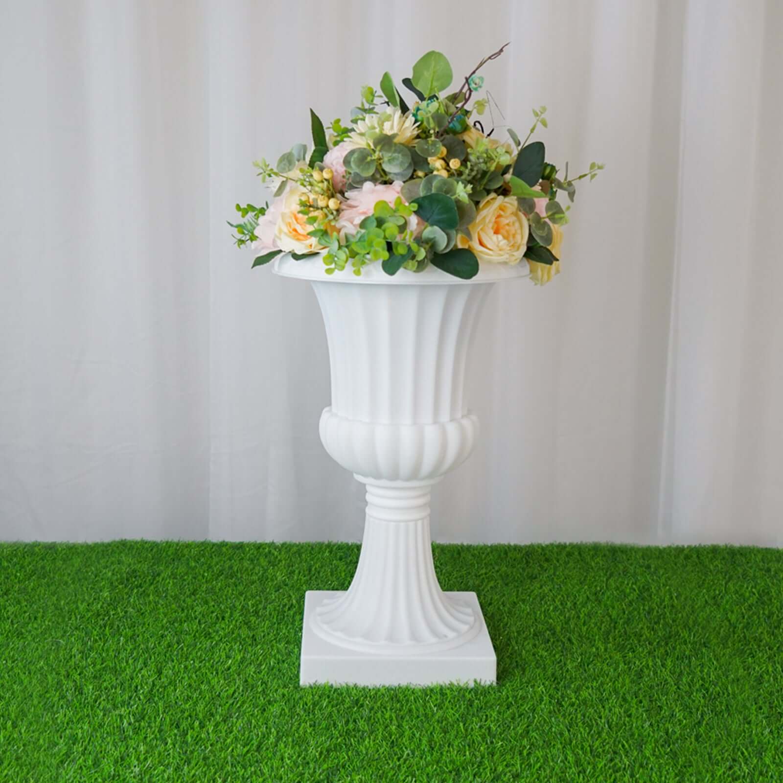 2 Pack White Urn Planter, Floral Pedestal Flower Pot Plant Stand - PVC 20