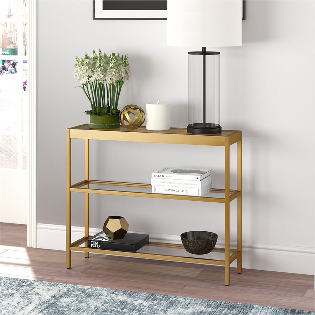 Metal 3 shelf Short Console Table In Brass Henn amp hart