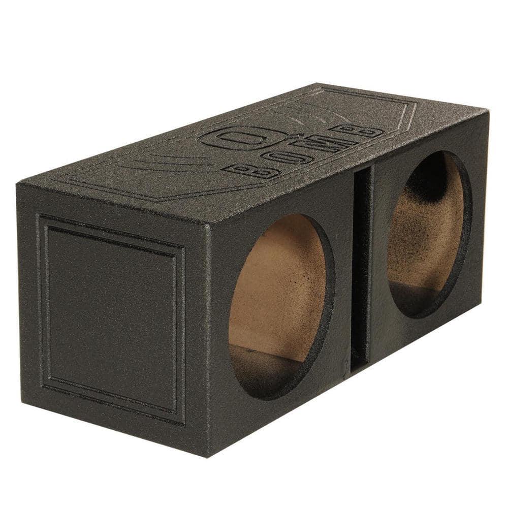 Q POWER 10-Volt Dual 10 in. Vented Port Subwoofer Sub Box with Bedliner Spray QBOMB10V