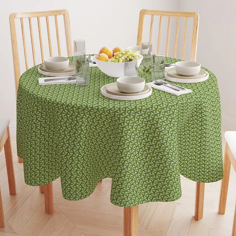 Round Tablecloth， 100% Polyester， 70 Round， Intertwined Green Wicker