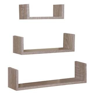 Home Basics 16.62in x 3.75in x 4in Oak Floating U Shape Shelves (Set of 3) HDC94949